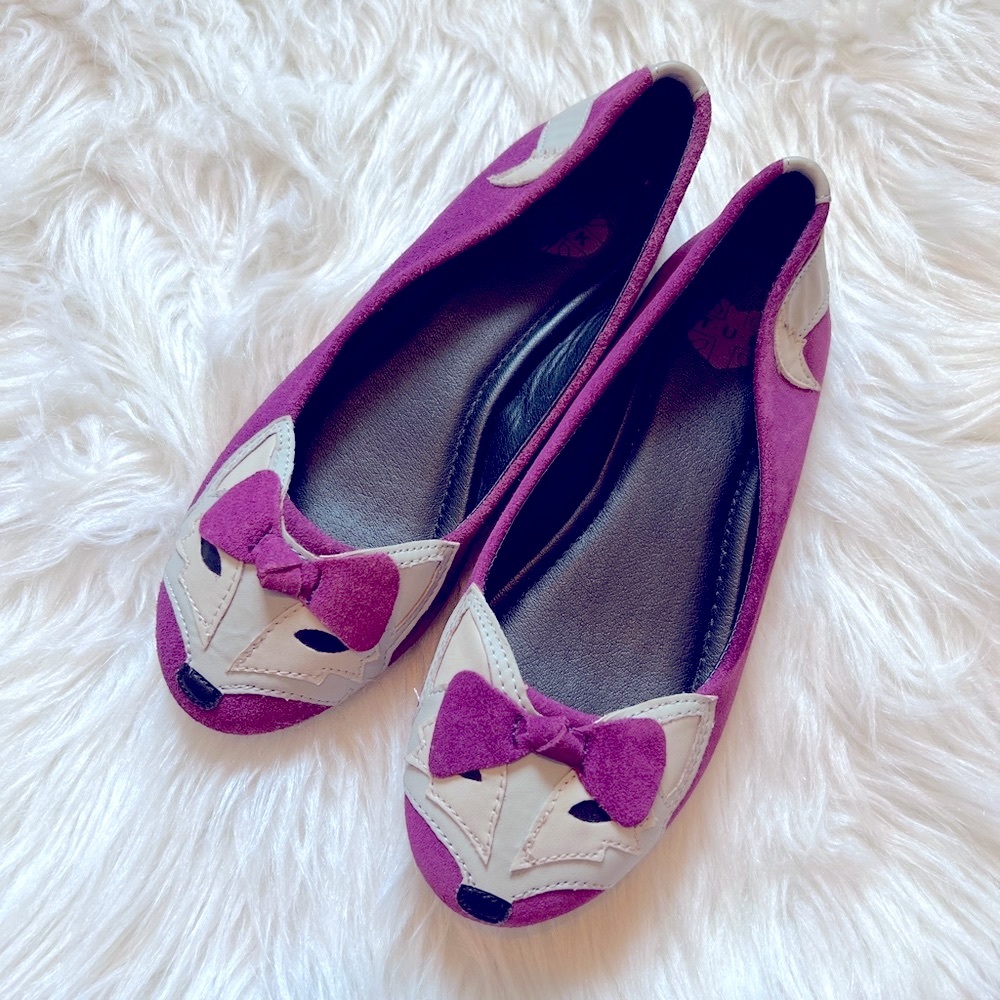 ✨NWOT🦊TUK Purple Suede Fox Flats🥿